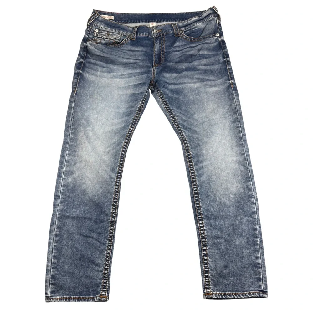 True Religion Rocco Relaxed Skinny Jeans Mens 41-29 Medium Wash Blue Denim Y2K